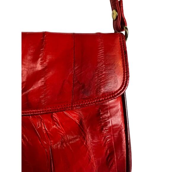 Vintage Red Eelskin Ell Skin Exotic Leather Purse Bag Retro 80s - Picture 4 of 10